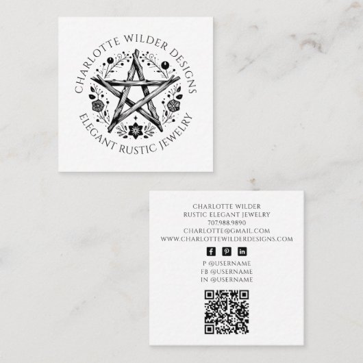 Rustikaler Wiccan Pagan Juwelier Designer QR Code Quadratische Visitenkarte (Vorne/Hinten)