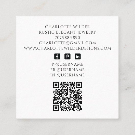 Rustikaler Wiccan Pagan Juwelier Designer QR Code Quadratische Visitenkarte (Rückseite)