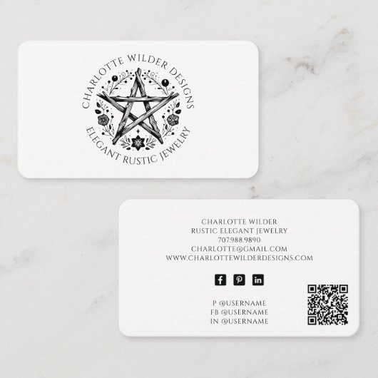 Rustikaler Wiccan Pagan Juwelier Designer QR Code Visitenkarte (Vorne/Hinten)
