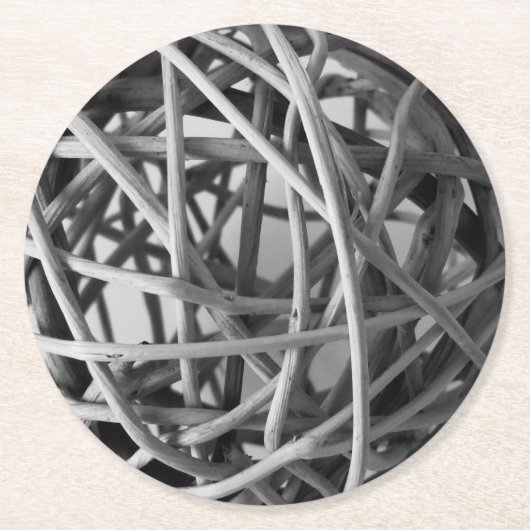 Rustikaler Wicker Ball Runder Pappuntersetzer (Vorderseite)