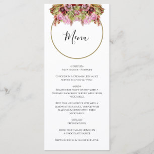 Rustikaler Wildblumenstrauß Hochzeit Menükarte