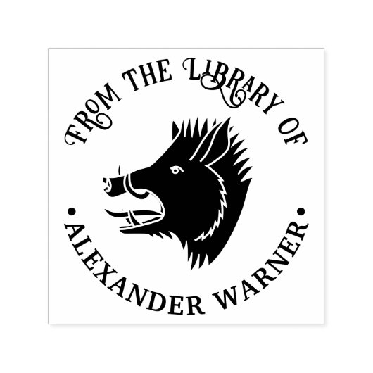 Rustikaler Wildschweinkopf runde Bibliotheksbuchna Permastempel (Design)