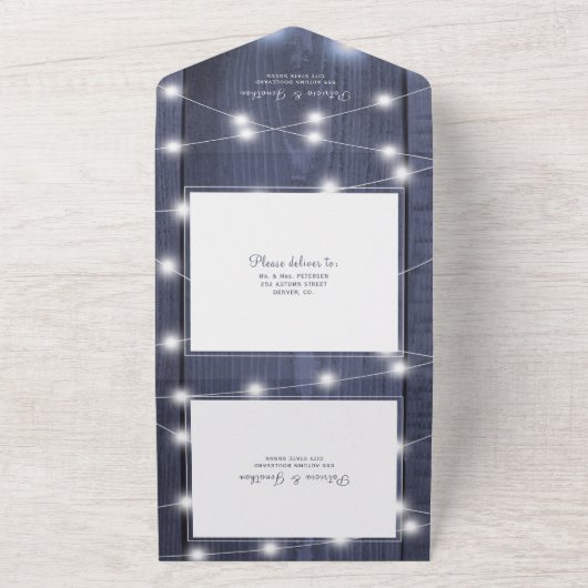 Rustikaler Winter alles in einem Hochzeitsrsvp All In One Einladung (Außenbereich)