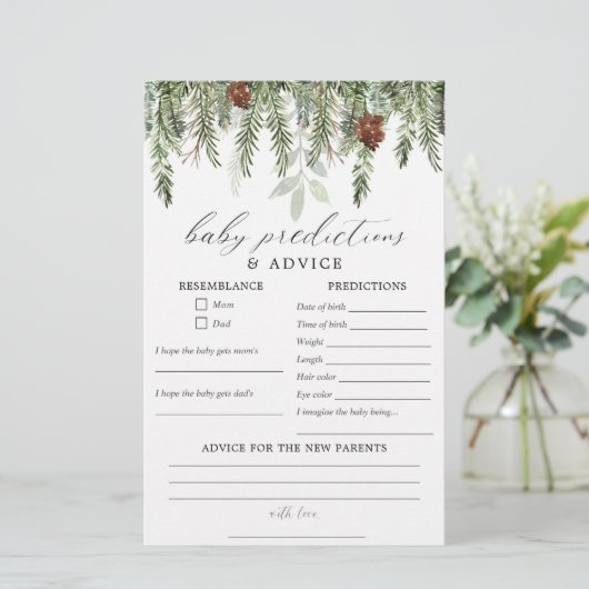 Rustikaler Winter Baby-Vorhersagekarte (Stehend Vorderseite)