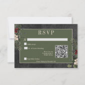 Rustikaler Winter Berries & Pine Black QR Code RSVP Karte (Vorderseite)