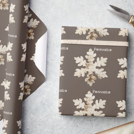 Rustikaler Winter Birchwood Schneeflocke braun wei Geschenkpapier