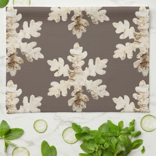 Rustikaler Winter Birchwood Schneeflocke braun wei Geschirrtuch (Gefaltet)