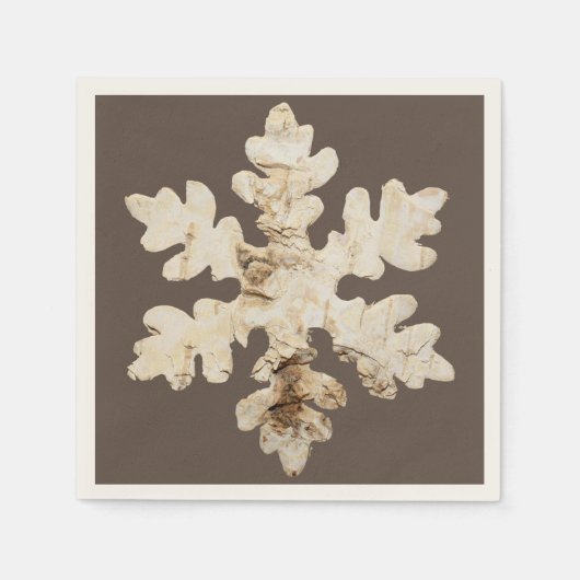 Rustikaler Winter Birchwood Schneeflocke braun wei Serviette (Vorderseite)