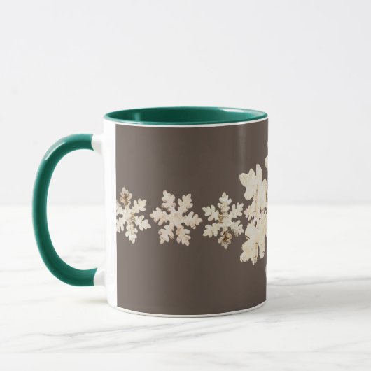 Rustikaler Winter Birchwood Schneeflocke braun wei Tasse (Links)