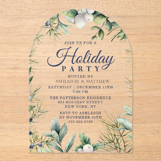 Rustikaler Winter Blumenweihnachtsfest Acryleinladungen (Vorderseite)