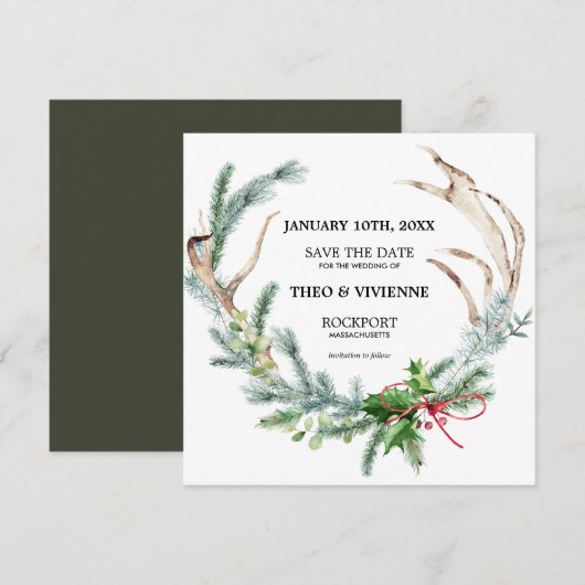 Rustikaler Winter botanisch Save the Date (Vorne/Hinten)