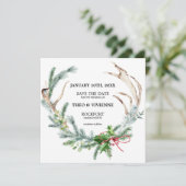 Rustikaler Winter botanisch Save the Date (Stehend Vorderseite)