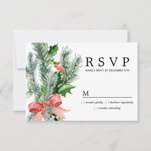 Rustikaler Winter Botanische Hochzeit RSVP (Vorderseite)