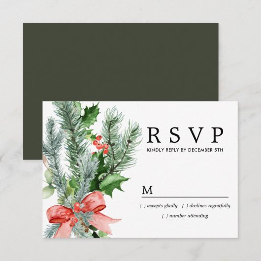 Rustikaler Winter Botanische Hochzeit RSVP Karte (Vorne/Hinten)