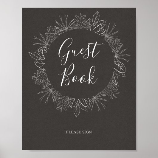 Rustikaler Winter | Charcoal Guest Book Sign Poster (Vorne)