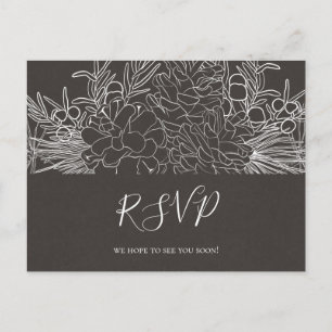 Rustikaler Winter Charcoal Wedding RSVP Postcard Postkarte