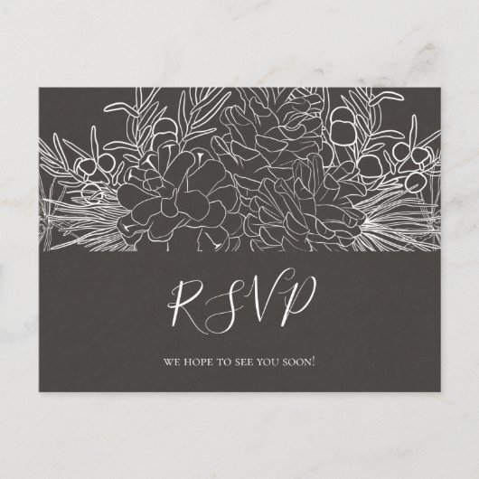 Rustikaler Winter | Charcoal Wedding RSVP Postcard Postkarte (Vorderseite)