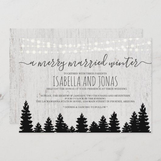 Rustikaler Winter der Hochzeits-Einladungs-| Einladung (Vorne/Hinten)