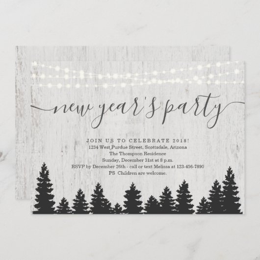 Rustikaler Winter des Sylvesterabends Party Einladung (Vorne/Hinten)