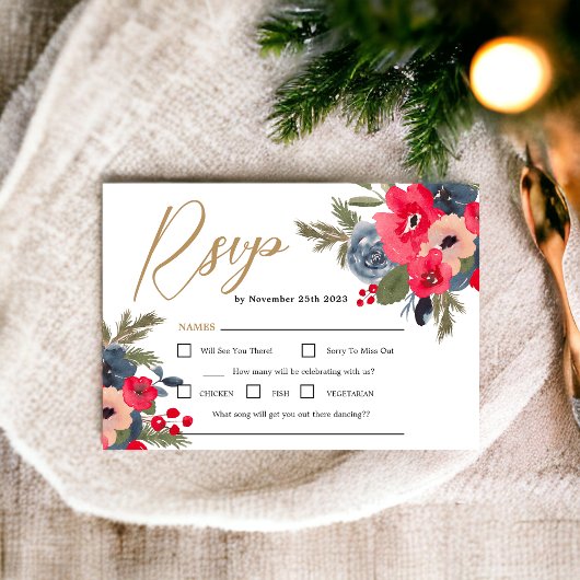 Rustikaler Winter Floral Watercolor Wedding rsvp Einladung