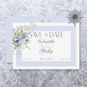 Rustikaler Winter Frostiges Blau & Weiß Floral Save The Date