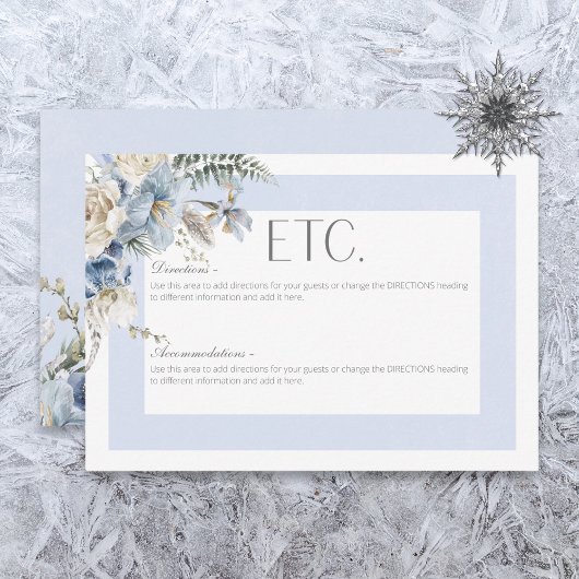 Rustikaler Winter Frosty Blue & White Floral Detai Begleitkarte
