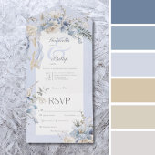 Rustikaler Winter Frosty Blue & White Floral Dinne All In One Einladung