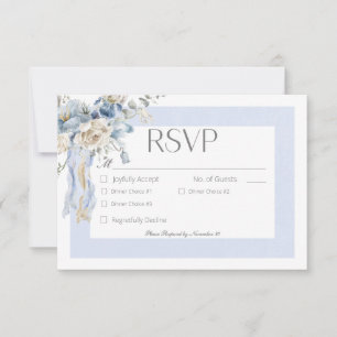 Rustikaler Winter Frosty Blue & White Floral Dinne RSVP Karte