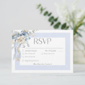 Rustikaler Winter Frosty Blue & White Floral Dinne RSVP Karte (Stehend Vorderseite)