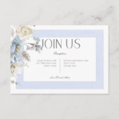 Rustikaler Winter Frosty Blue & White Floral Empfa Begleitkarte (Vorderseite)