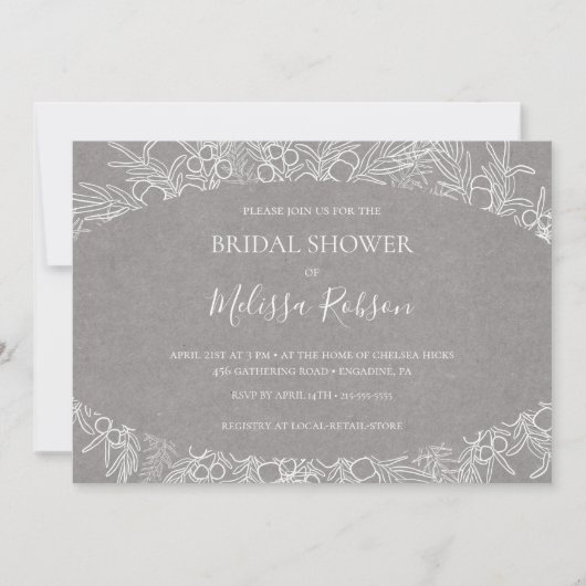 Rustikaler Winter | Graues horizontales Brautparty Einladung (Vorderseite)