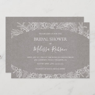 Rustikaler Winter Graues horizontales Brautparty Einladung