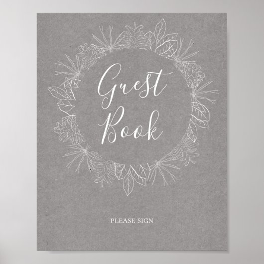Rustikaler Winter | Gray Guest Book Sign Poster (Vorne)
