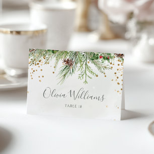 Rustikaler Winter Greenery Glitzer Hochzeit Platzk Tischnummer