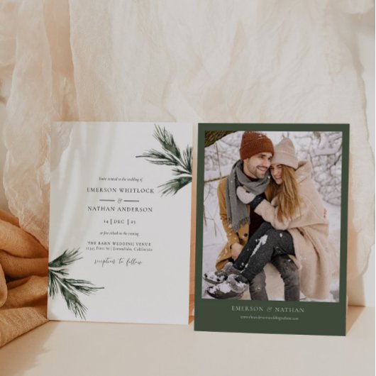 Rustikaler Winter Hochzeit Einladung Grüne Pine