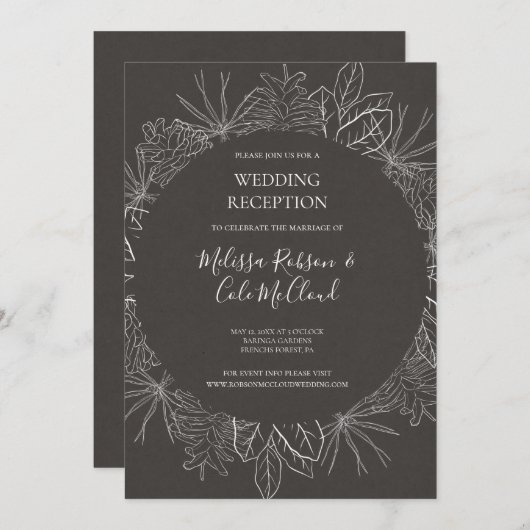 Rustikaler Winter | Hochzeitsempfang für Kohle Einladung (Vorne/Hinten)