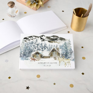 Rustikaler Winter-Hochzeitsgast auf dem Berg Gästebuch