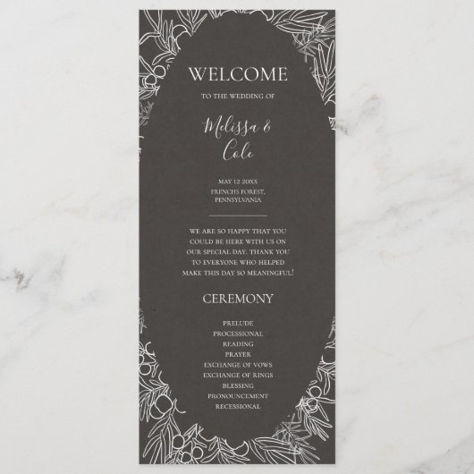 Rustikaler Winter | Hochzeitsprogramm für Kohle Programm (Vorderseite)