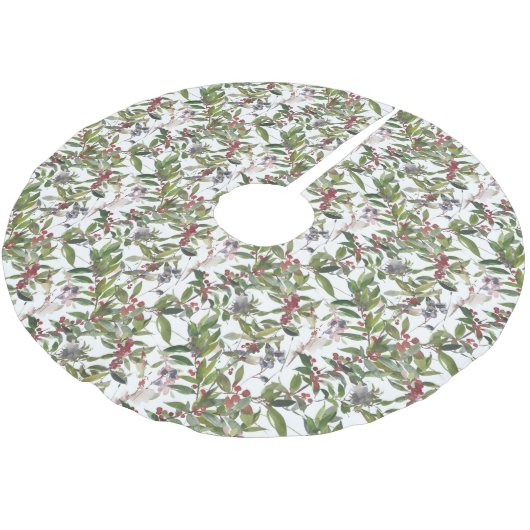 Rustikaler Winter Holly Berries Weihnachtsfest Polyester Weihnachtsbaumdecke (Schrägansicht)