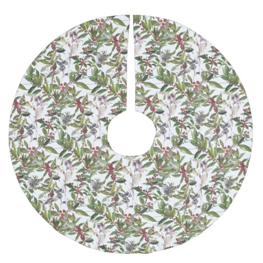 Rustikaler Winter Holly Berries Weihnachtsfest Polyester Weihnachtsbaumdecke (Vorderseite)