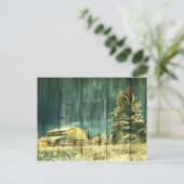 Rustikaler Winter immergrüne alte barnwood Postkarte (Stehend Vorderseite)