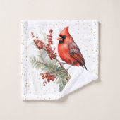 Rustikaler Winter Kardinal Holly Branch Badhandtuch Set (Waschlappen)