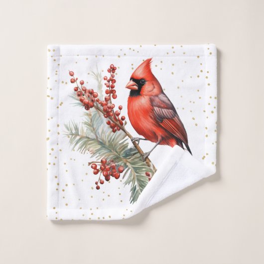 Rustikaler Winter Kardinal Holly Branch Badhandtuch Set (Waschlappen)
