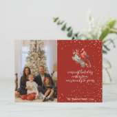 Rustikaler Winter Kardinal Holly Branch Feiertagskarte (Stehend Vorderseite)