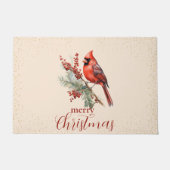 Rustikaler Winter Kardinal Holly Branch Fußmatte (Vorderseite)