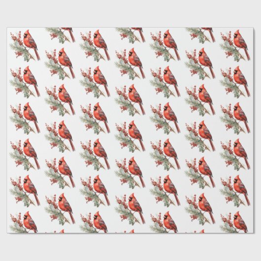 Rustikaler Winter Kardinal Holly Branch Geschenkpapier (Flach)