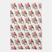 Rustikaler Winter Kardinal Holly Branch Geschirrtuch (Vertikal)