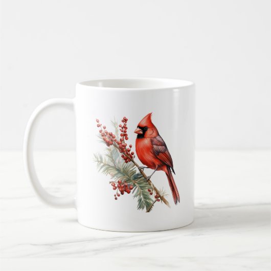 Rustikaler Winter Kardinal Holly Branch Kaffeetasse (Links)