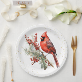 Rustikaler Winter Kardinal Holly Branch Pappteller