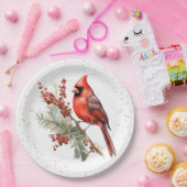 Rustikaler Winter Kardinal Holly Branch Pappteller (Party)